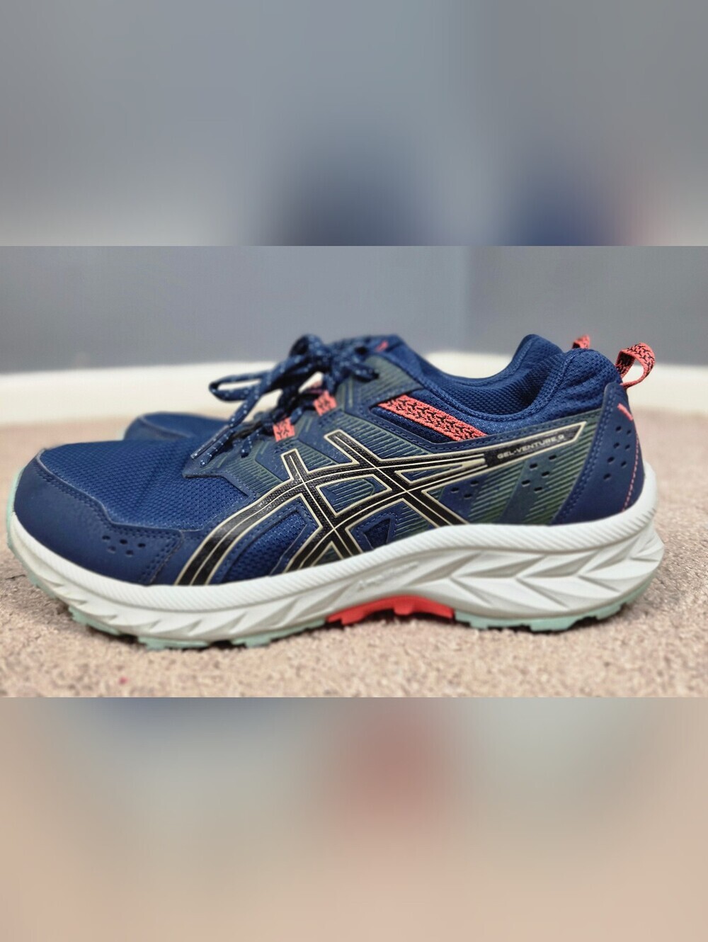 ASICS Navy Running Shoe with Coral Accents